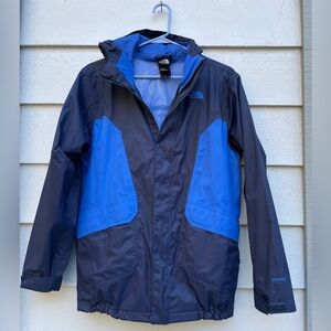 The North Face Boys Size XL HyVent Jacket with Hood, Navy Blue with Blue Trim